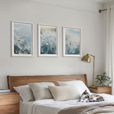 Lot de 3 tableaux pour salon Rosée sur les pissenlits