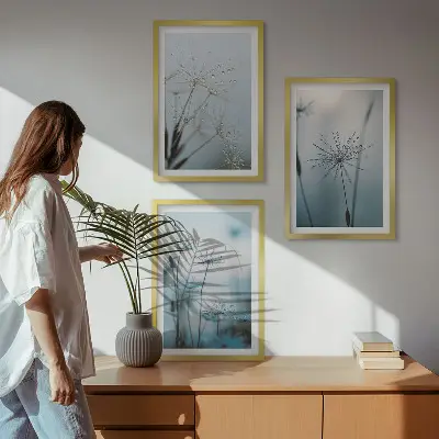 Cadre photo mural représentant des pissenlits avec des gouttes d'eau