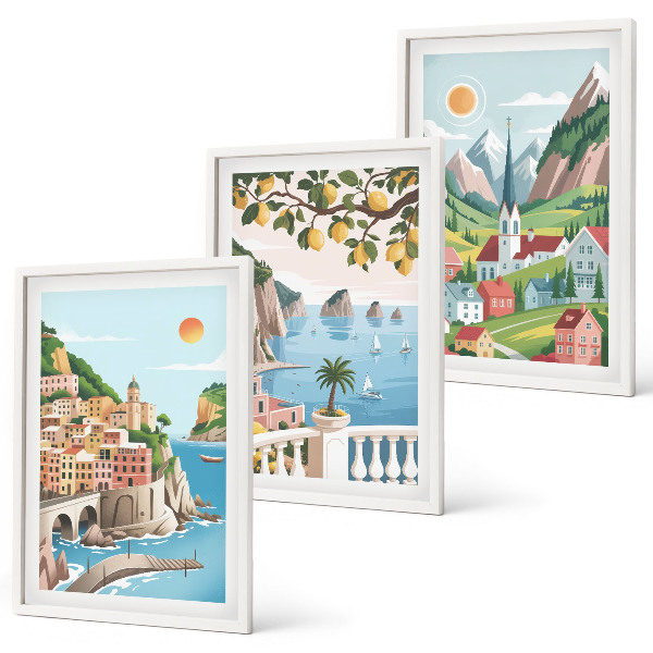 Lot de 3 tableaux pour salon Paysages, mer, agrumes