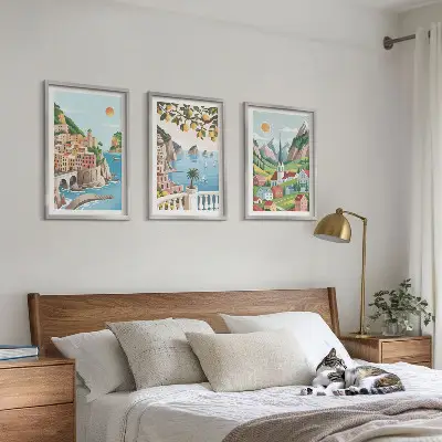 Lot de 3 tableaux pour salon avec des paysages de mer et d'agrumes