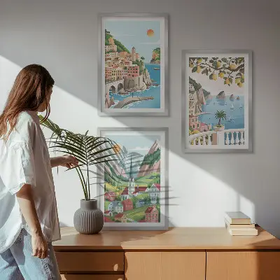 Lot de 3 tableaux pour salon avec des paysages de mer et d'agrumes