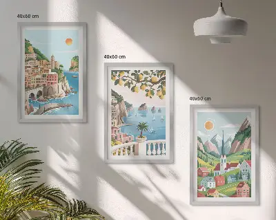 Lot de 3 tableaux pour salon avec des paysages de mer et d'agrumes