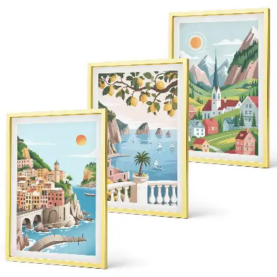 Lot de 3 tableaux pour salon avec des paysages de mer et d'agrumes
