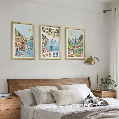 Lot de 3 tableaux pour salon avec des paysages de mer et d'agrumes