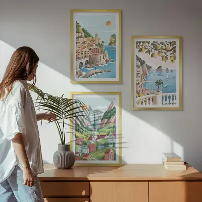 Lot de 3 tableaux pour salon avec des paysages de mer et d'agrumes