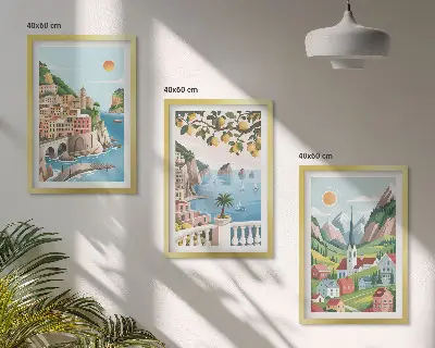 Lot de 3 tableaux pour salon avec des paysages de mer et d'agrumes