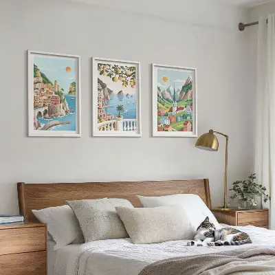 Lot de 3 tableaux pour salon avec des paysages de mer et d'agrumes