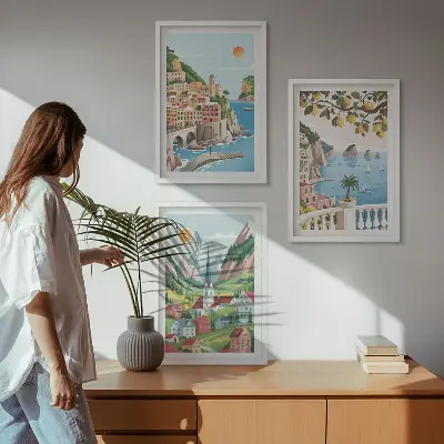 Lot de 3 tableaux pour salon avec des paysages de mer et d'agrumes