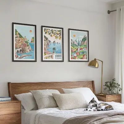 Lot de 3 tableaux pour salon avec des paysages de mer et d'agrumes