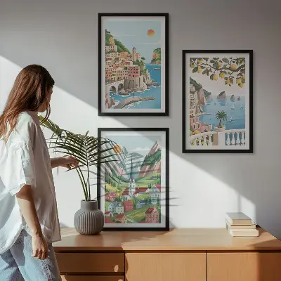 Lot de 3 tableaux pour salon avec des paysages de mer et d'agrumes