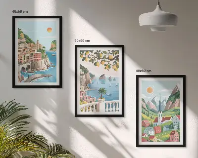 Lot de 3 tableaux pour salon avec des paysages de mer et d'agrumes