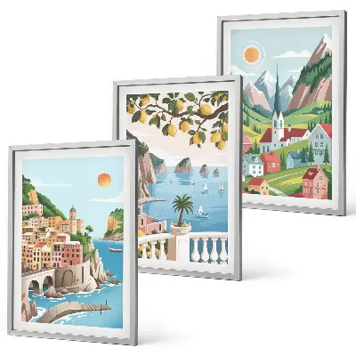 Lot de 3 tableaux pour salon avec des paysages de mer et d'agrumes