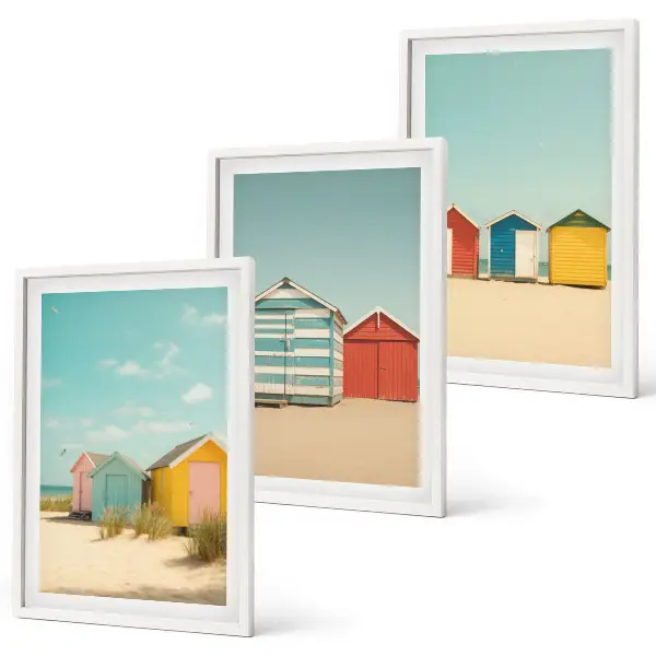 Cadre photo mural maisons colorées au bord de la plage sous le soleil