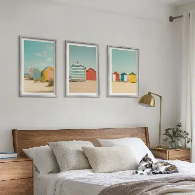 Cadre photo mural maisons colorées au bord de la plage sous le soleil
