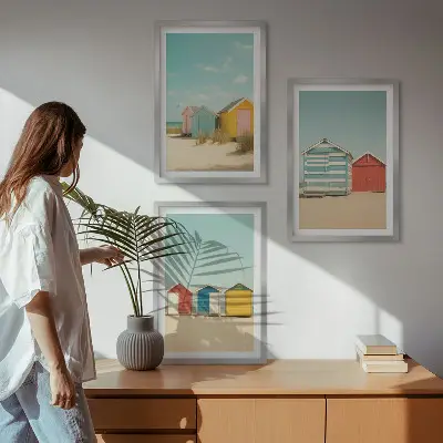 Cadre photo mural maisons colorées au bord de la plage sous le soleil