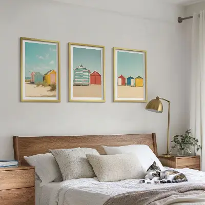 Cadre photo mural maisons colorées au bord de la plage sous le soleil
