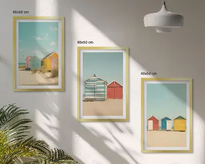 Cadre photo mural maisons colorées au bord de la plage sous le soleil
