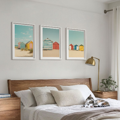Cadre photo mural Maisons colorées, plage, soleil