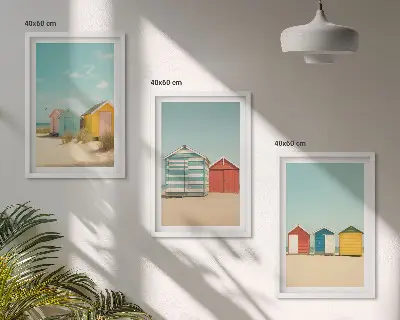 Cadre photo mural maisons colorées au bord de la plage sous le soleil
