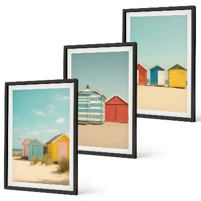 Cadre photo mural maisons colorées au bord de la plage sous le soleil