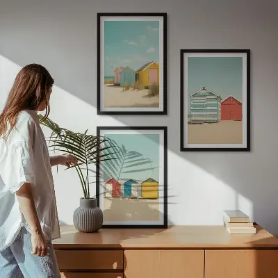 Cadre photo mural maisons colorées au bord de la plage sous le soleil
