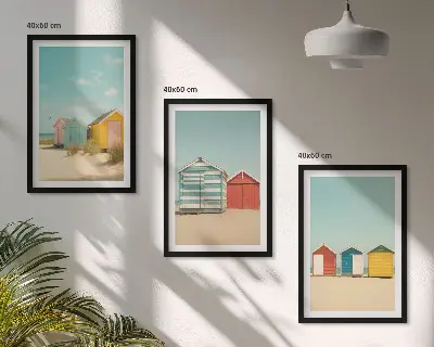 Cadre photo mural maisons colorées au bord de la plage sous le soleil