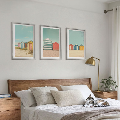 Lot de 3 tableaux pour salon Maisons colorées, plage, soleil