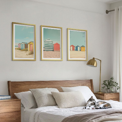 Lot de 3 tableaux pour salon Maisons colorées, plage, soleil