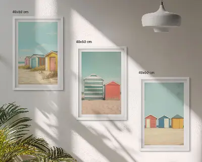 Lot de 3 tableaux pour salon représentant des maisons colorées à la plage sous un soleil radieux