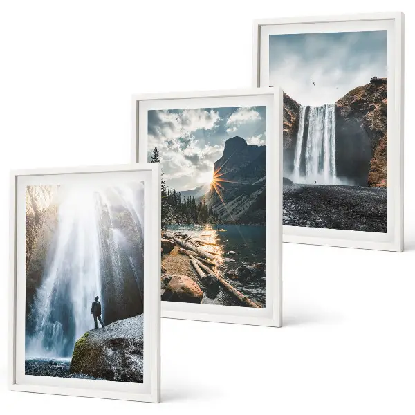 Lot de 3 tableaux pour salon représentant des paysages de montagnes et cascades