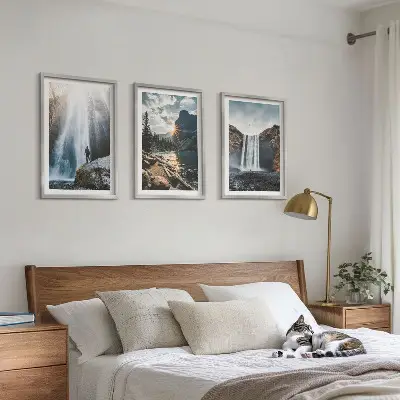 Lot de 3 tableaux pour salon représentant des paysages de montagnes et cascades