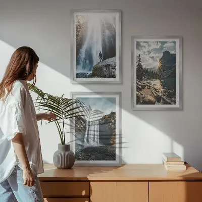 Lot de 3 tableaux pour salon représentant des paysages de montagnes et cascades