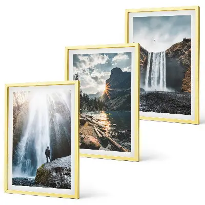 Lot de 3 tableaux pour salon représentant des paysages de montagnes et cascades