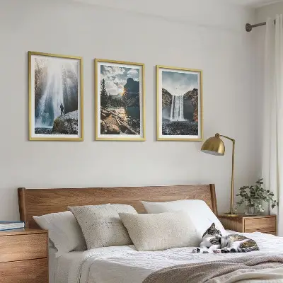 Lot de 3 tableaux pour salon représentant des paysages de montagnes et cascades