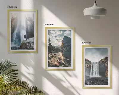 Lot de 3 tableaux pour salon représentant des paysages de montagnes et cascades