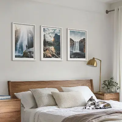Lot de 3 tableaux pour salon représentant des paysages de montagnes et cascades