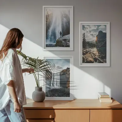 Lot de 3 tableaux pour salon représentant des paysages de montagnes et cascades