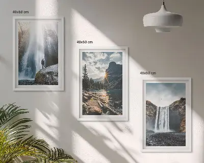 Lot de 3 tableaux pour salon représentant des paysages de montagnes et cascades