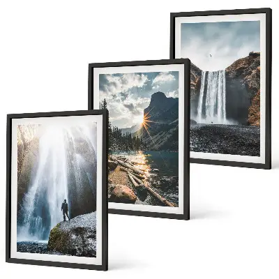 Lot de 3 tableaux pour salon représentant des paysages de montagnes et cascades