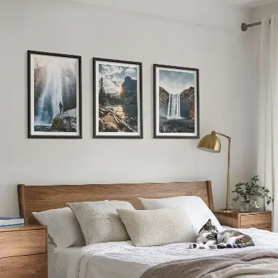 Lot de 3 tableaux pour salon représentant des paysages de montagnes et cascades