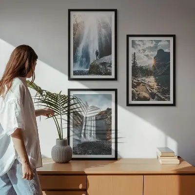 Lot de 3 tableaux pour salon représentant des paysages de montagnes et cascades