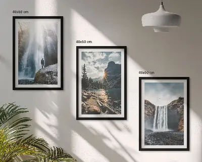 Lot de 3 tableaux pour salon représentant des paysages de montagnes et cascades