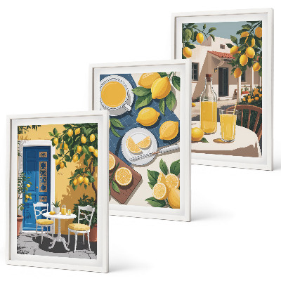 Lot de 3 tableaux pour salon Limonade au soleil sur la terrasse