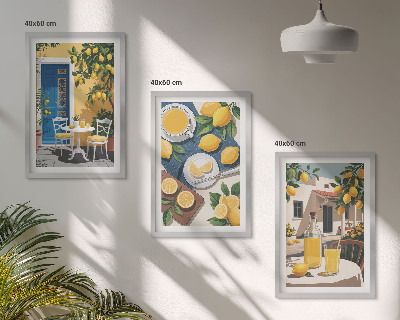 Lot de 3 tableaux pour salon Limonade au soleil sur la terrasse
