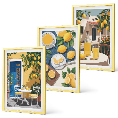 Lot de 3 tableaux pour salon Limonade au soleil sur la terrasse