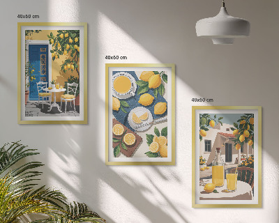 Lot de 3 tableaux pour salon Limonade au soleil sur la terrasse