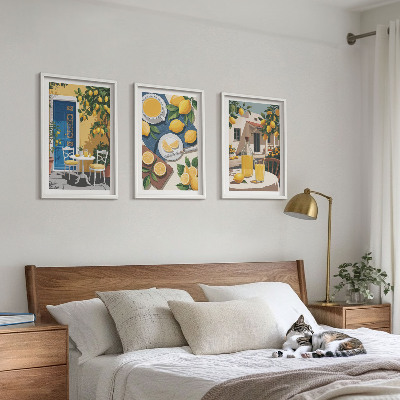 Lot de 3 tableaux pour salon Limonade au soleil sur la terrasse
