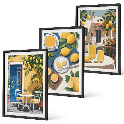 Lot de 3 tableaux pour salon Limonade au soleil sur la terrasse