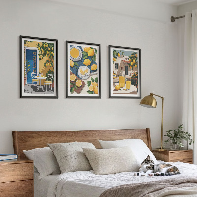 Lot de 3 tableaux pour salon Limonade au soleil sur la terrasse