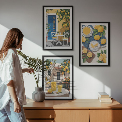 Lot de 3 tableaux pour salon Limonade au soleil sur la terrasse